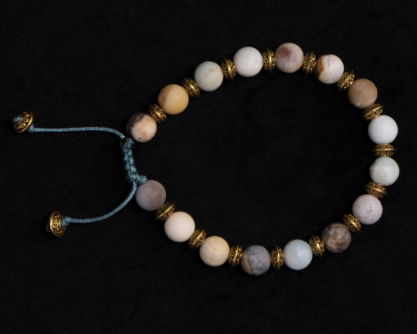 8mm Amazonite Genuine, WARM Gold Spacers Beaded Bracelet | Adjustable | Unique | Natural | Meditation Crystal | Healing Stone | Bohemian