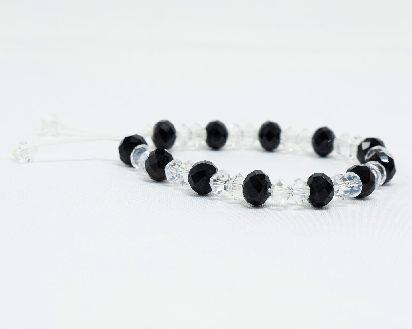 6mm Black Rondelle Crystal and Clear Crystal Genuine Beaded Bracelet | Adjustable | Unique | Bohemian