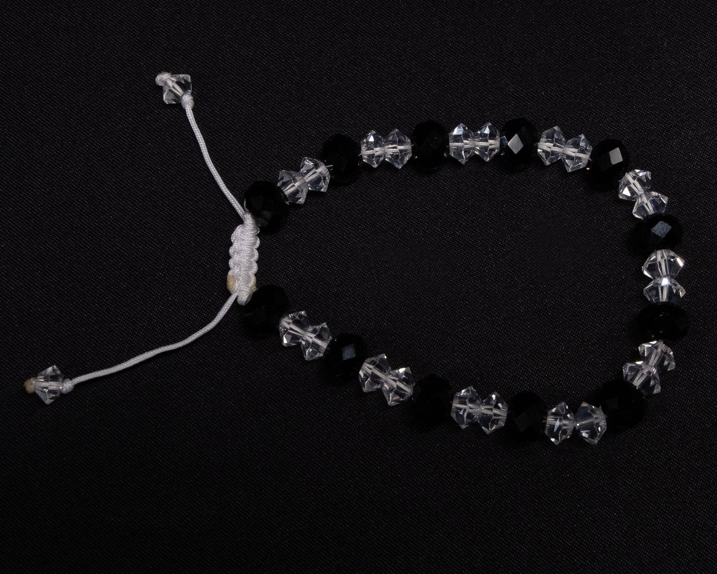6mm Black Rondelle Crystal and Clear Crystal Genuine Beaded Bracelet | Adjustable | Unique | Bohemian