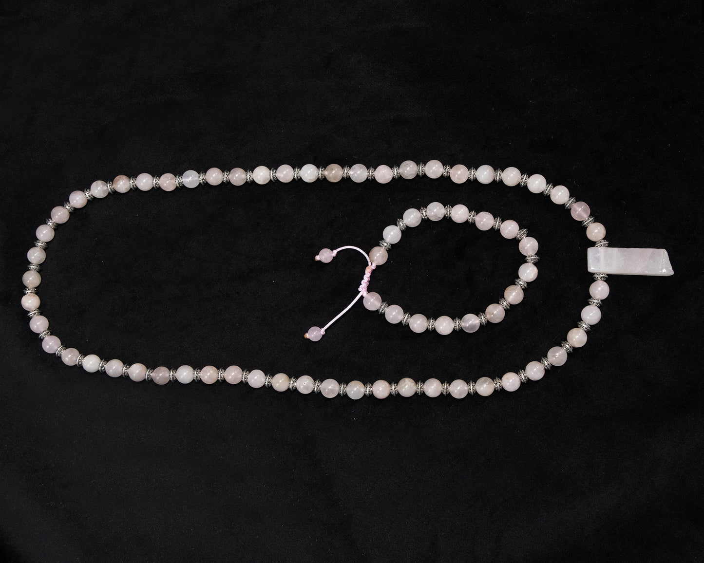 8mm Rose Quartz beaded Necklace & Bracelet | Silver Tribal Spacers | Unique | Natural | Meditation Crystal | Healing Stone | Bohemian
