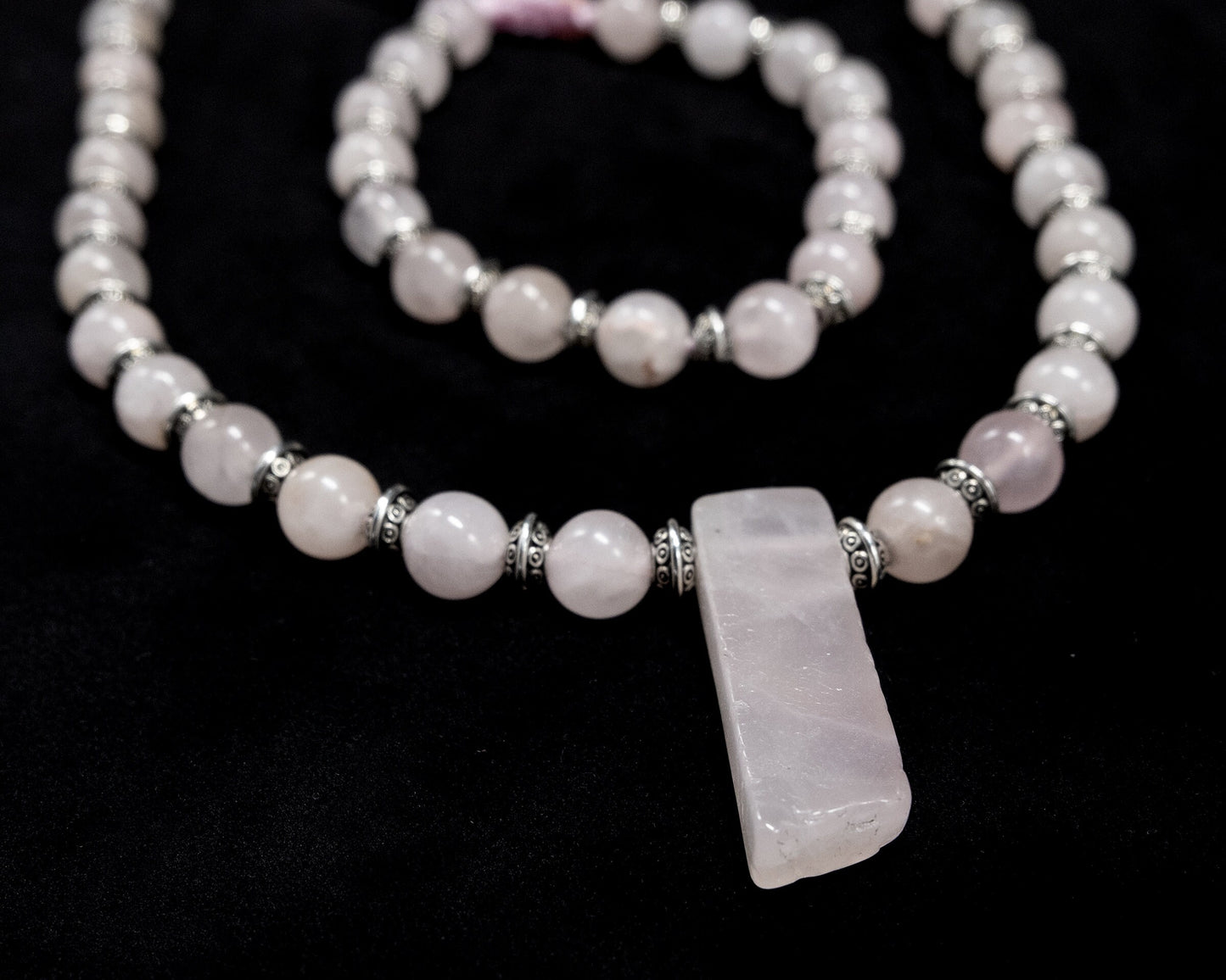 8mm Rose Quartz beaded Necklace & Bracelet | Silver Tribal Spacers | Unique | Natural | Meditation Crystal | Healing Stone | Bohemian