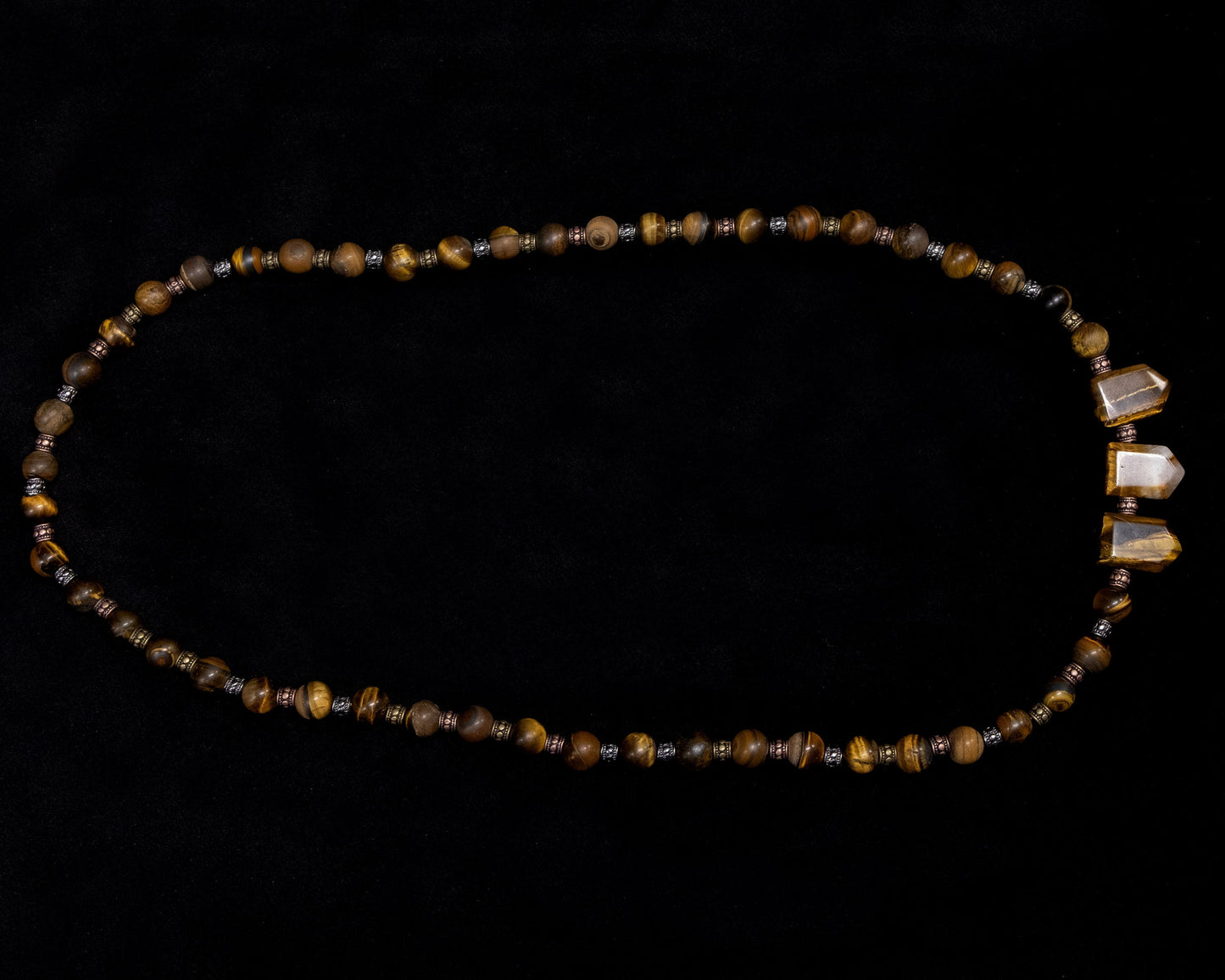 8mm Tiger Eye’s beaded necklace with 3 Tiger Eye’s accent beads | Genuine | Natural | Meditation Crystal | Healing Stone | Bohemian