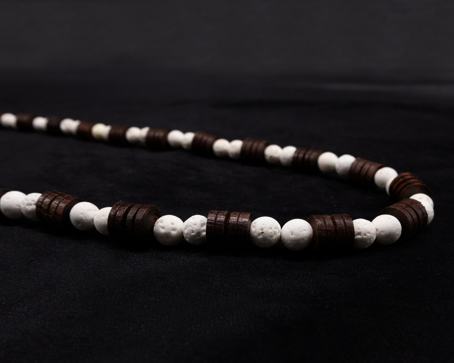 8mm White Lava and Wood Beaded Necklace | Unique | Natural | Meditation Crystal | Healing Stone | Bohemian