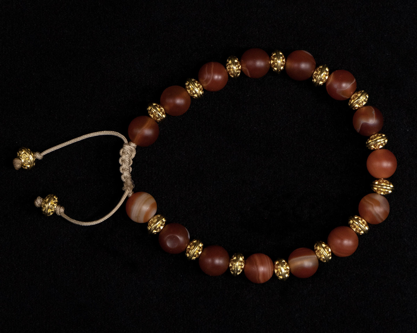 8mm Agate Genuine, Decorative Gold Spacer Beaded Bracelet | Adjustable | Unique | Natural | Meditation Crystal | Healing Stone | Bohemian