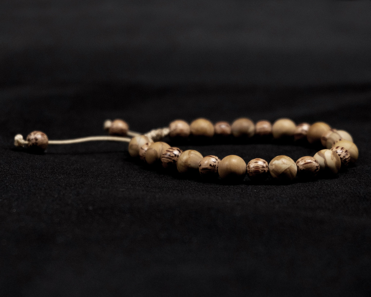 8mm and 6mm Light Brown Jasper Genuine, Wood Spacer Beaded Bracelet | Adjustable | Unique | Natural | Meditation Crystal | Healing Stone | Bohemian