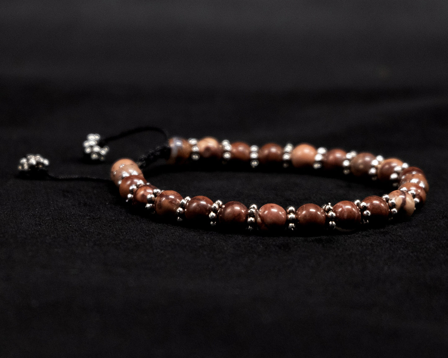 Jasper Genuine Beads, Silver Spacers Beaded Bracelet | Adjustable | Unique | Natural | Meditation Crystal | Healing Stone | Bohemian