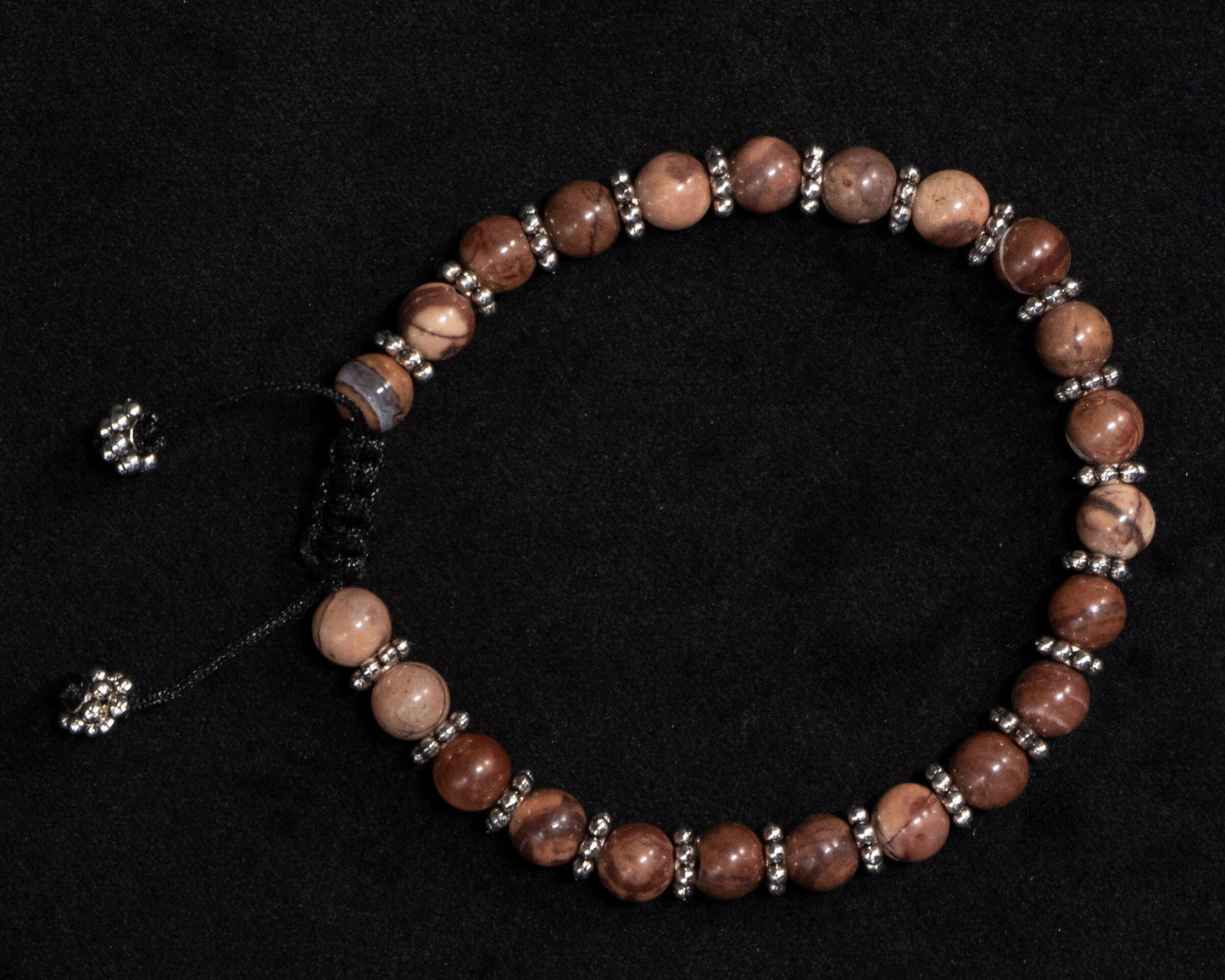 Jasper Genuine Beads, Silver Spacers Beaded Bracelet | Adjustable | Unique | Natural | Meditation Crystal | Healing Stone | Bohemian