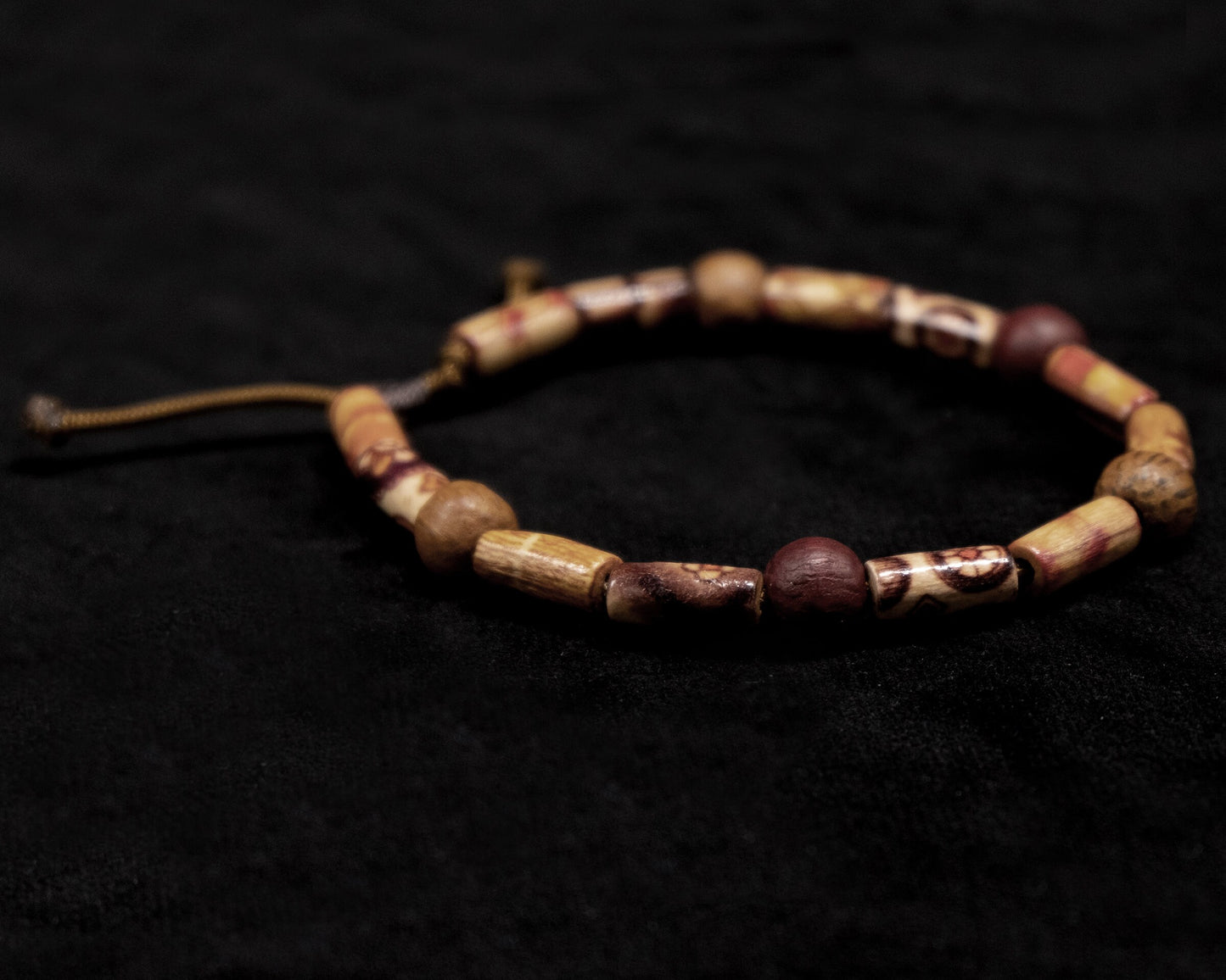 Hand Painted Genuine Wood, Beaded Bracelet | Adjustable | Unique | Natural | Meditation | Healing | Bohemian |Tribal