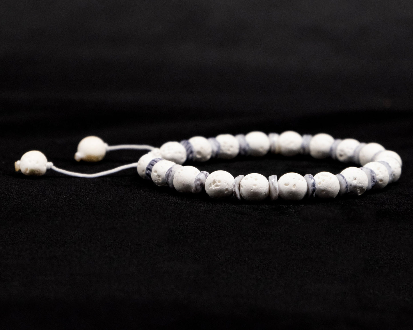 10mm White Lava Genuine, Grey Shell Spacer Beaded Bracelet | Adjustable | Unique | Natura | Healing Stone | Bohemian