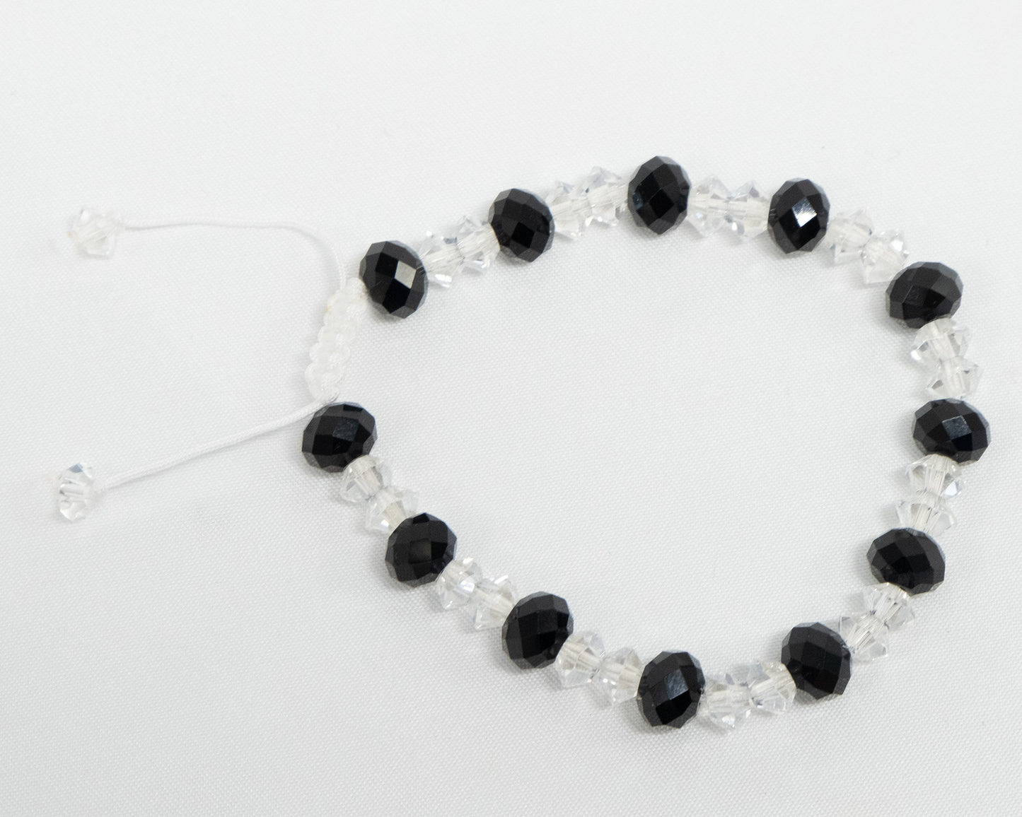 6mm Black Rondelle Crystal and Clear Crystal Genuine Beaded Bracelet | Adjustable | Unique | Bohemian