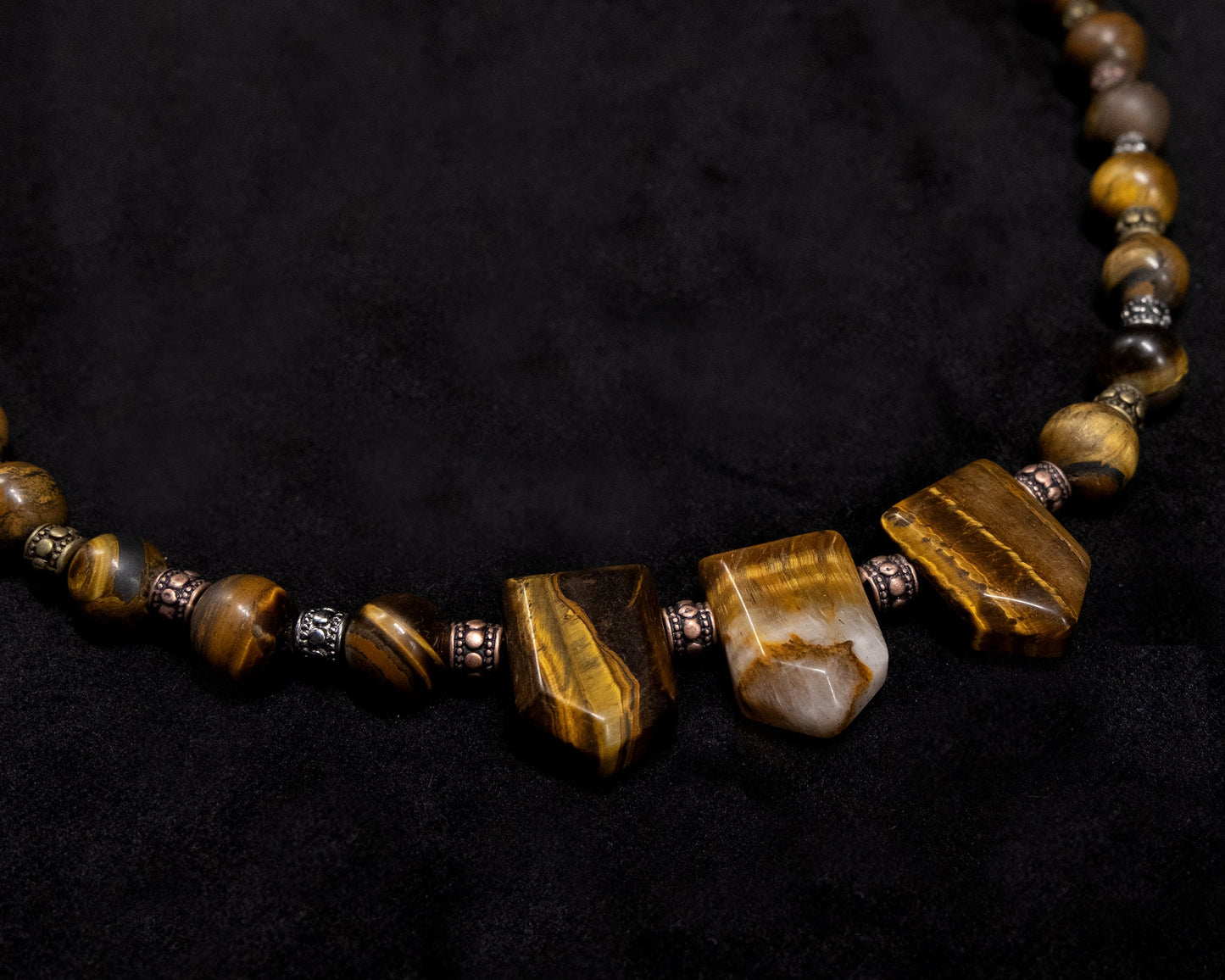 8mm Tiger Eye’s beaded necklace with 3 Tiger Eye’s accent beads | Genuine | Natural | Meditation Crystal | Healing Stone | Bohemian