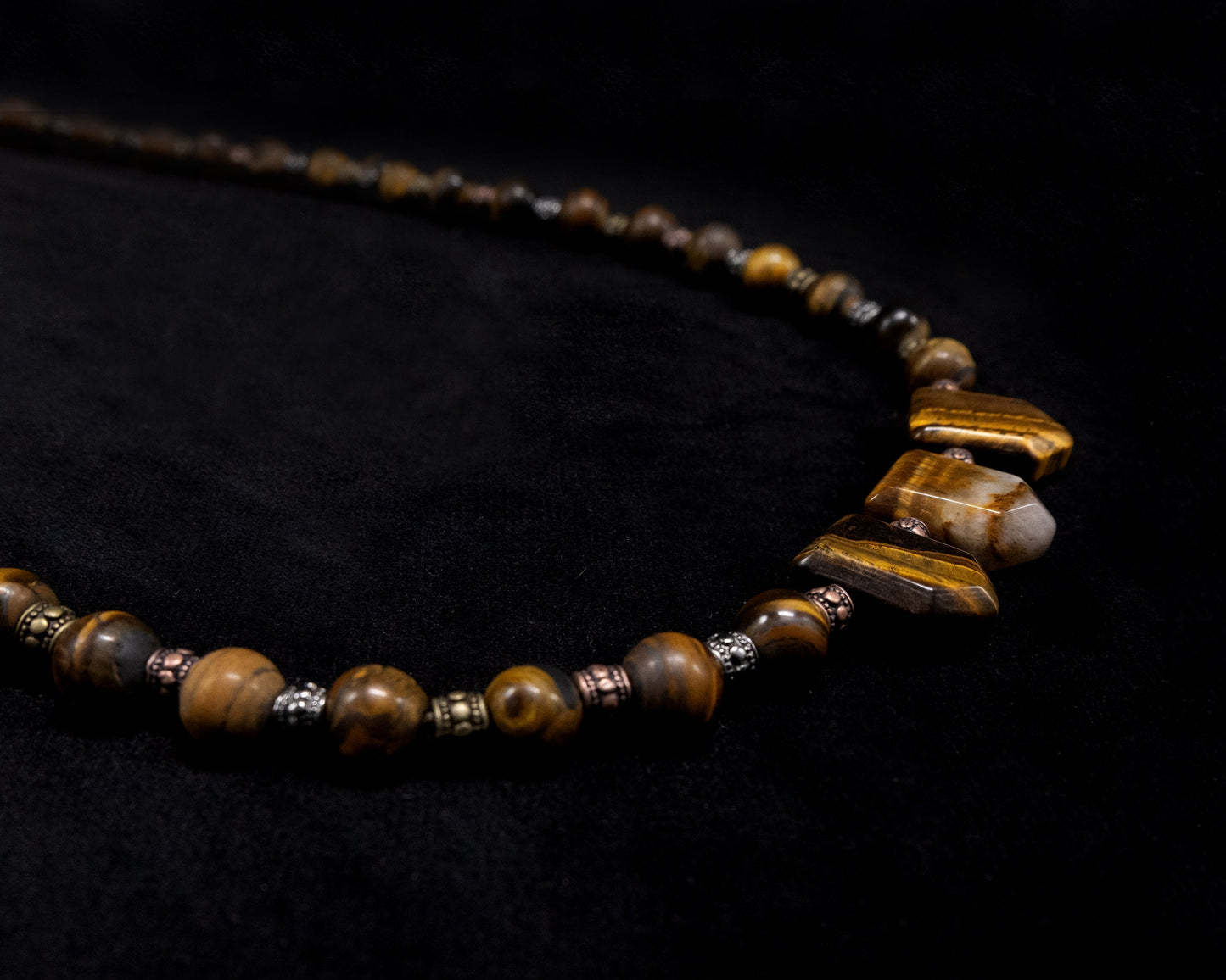 8mm Tiger Eye’s beaded necklace with 3 Tiger Eye’s accent beads | Genuine | Natural | Meditation Crystal | Healing Stone | Bohemian