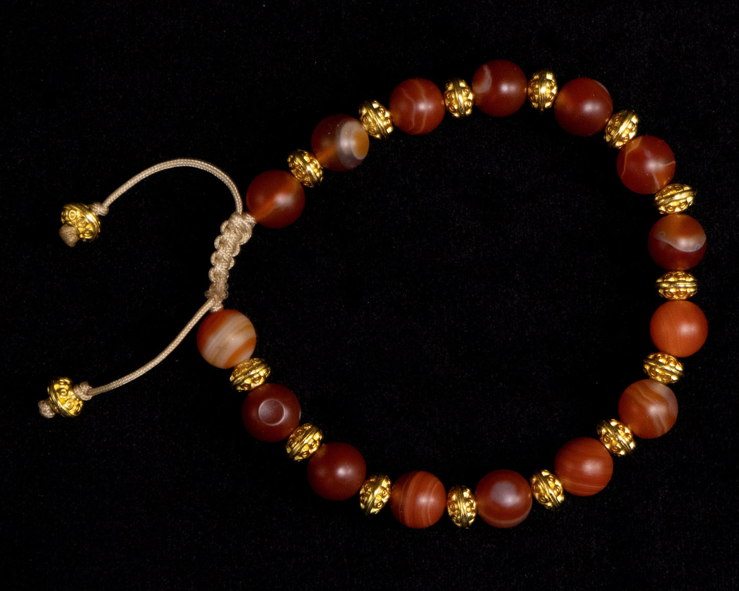 8mm Agate Genuine, Decorative Gold Spacer Beaded Bracelet | Adjustable | Unique | Natural | Meditation Crystal | Healing Stone | Bohemian