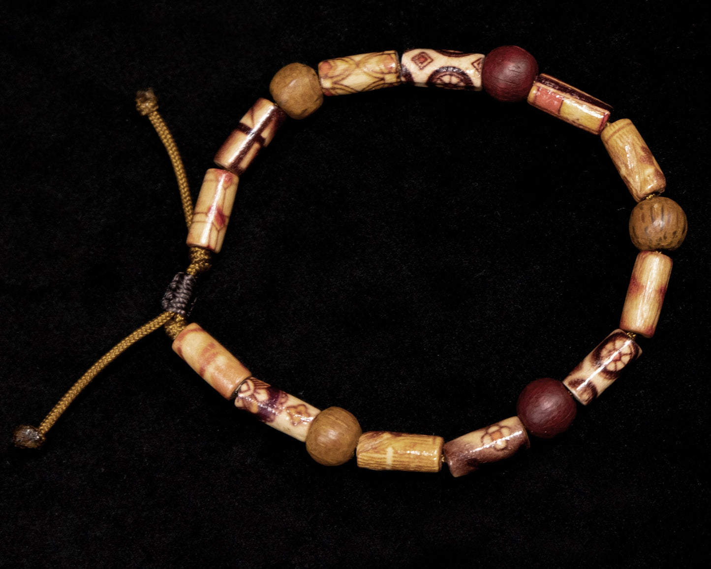 Hand Painted Genuine Wood, Beaded Bracelet | Adjustable | Unique | Natural | Meditation | Healing | Bohemian |Tribal