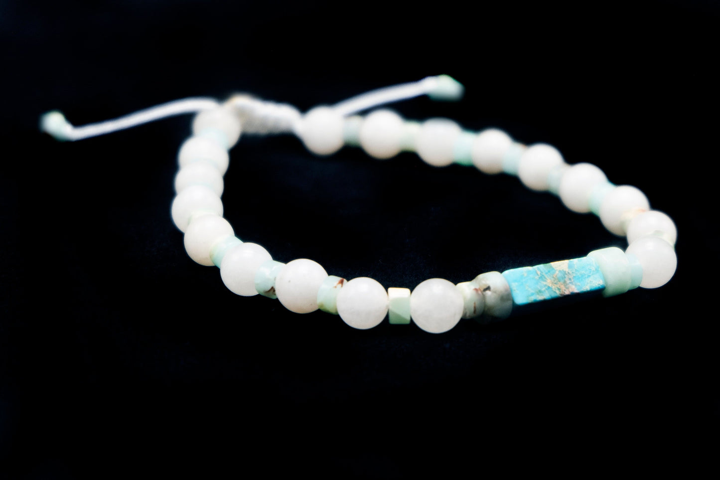 6mm White Quartz with Blue Sea Sediment Imperial Jasper Main Bead and Spacer Beads | Beaded Bracelet | Adjustable