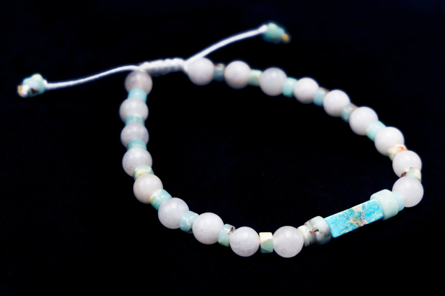 6mm White Quartz with Blue Sea Sediment Imperial Jasper Main Bead and Spacer Beads | Beaded Bracelet | Adjustable