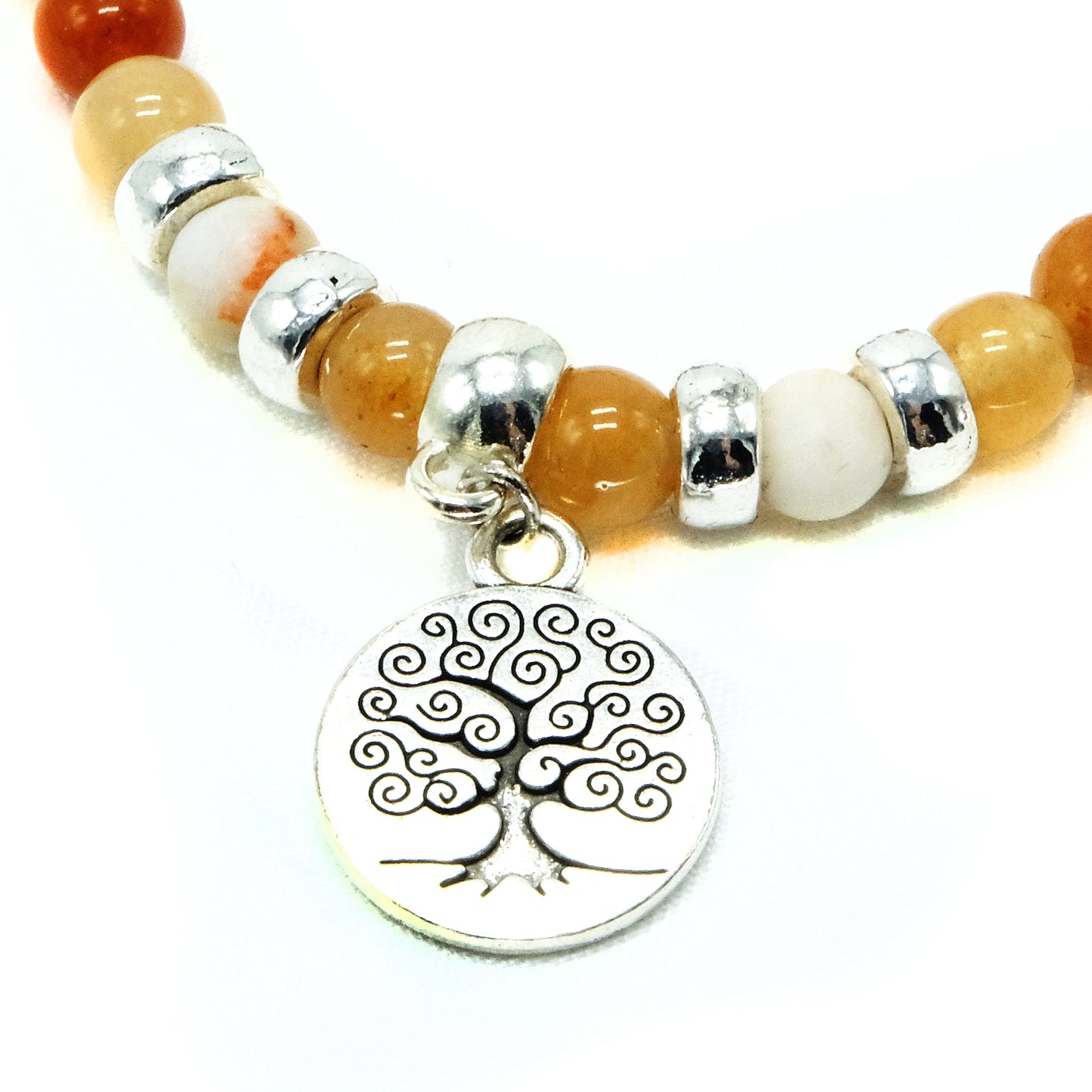 6mm Red Netstone and Red Aventurine with Silver spacers and Tree Pendant beaded bracelet adjustable Semiprecious gemstone, Bohemian