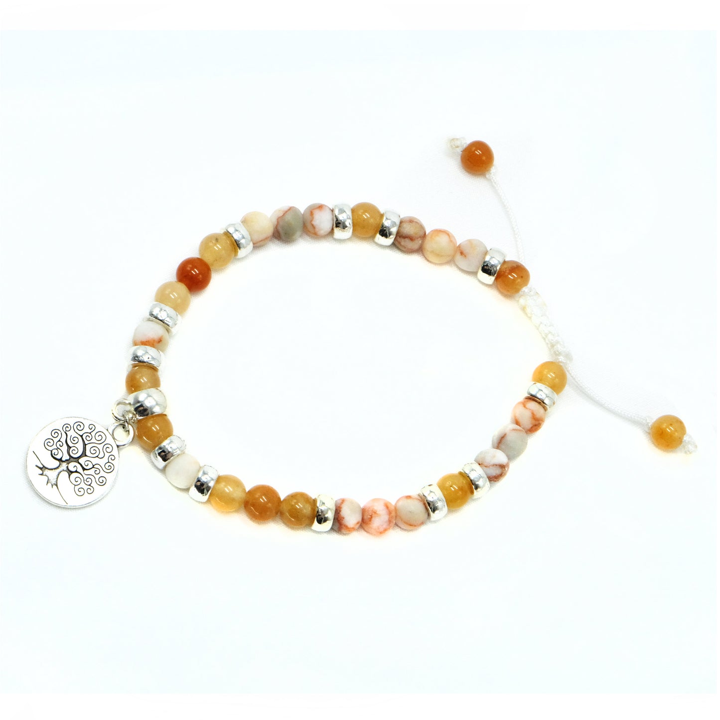 6mm Red Netstone and Red Aventurine with Silver spacers and Tree Pendant beaded bracelet adjustable Semiprecious gemstone, Bohemian