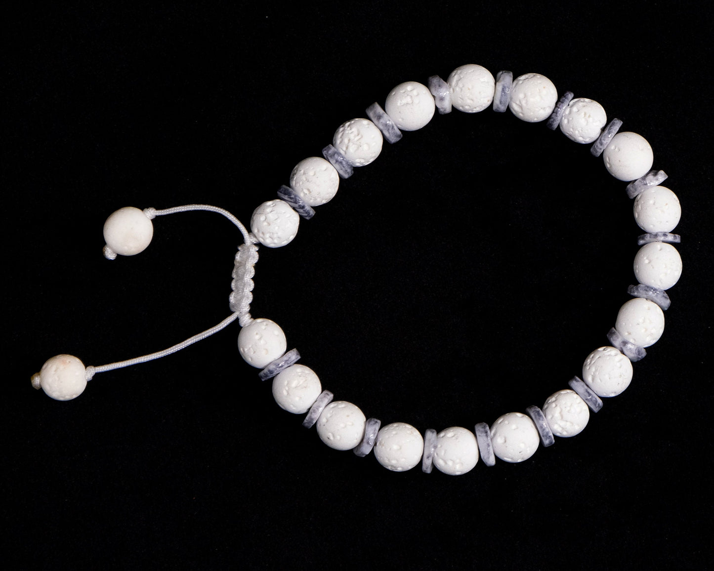 10mm White Lava Genuine, Grey Shell Spacer Beaded Bracelet | Adjustable | Unique | Natura | Healing Stone | Bohemian