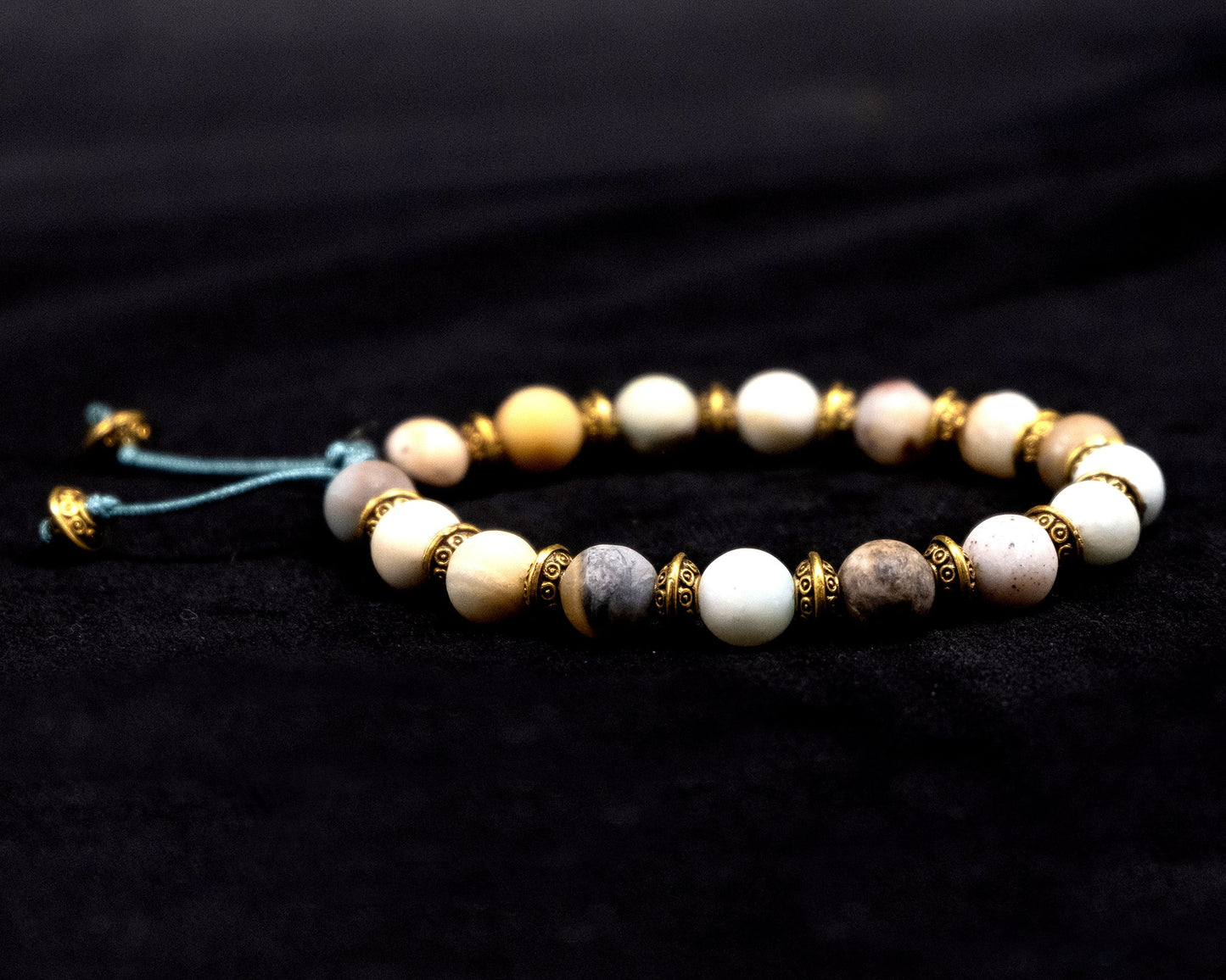 8mm Amazonite Genuine, WARM Gold Spacers Beaded Bracelet | Adjustable | Unique | Natural | Meditation Crystal | Healing Stone | Bohemian