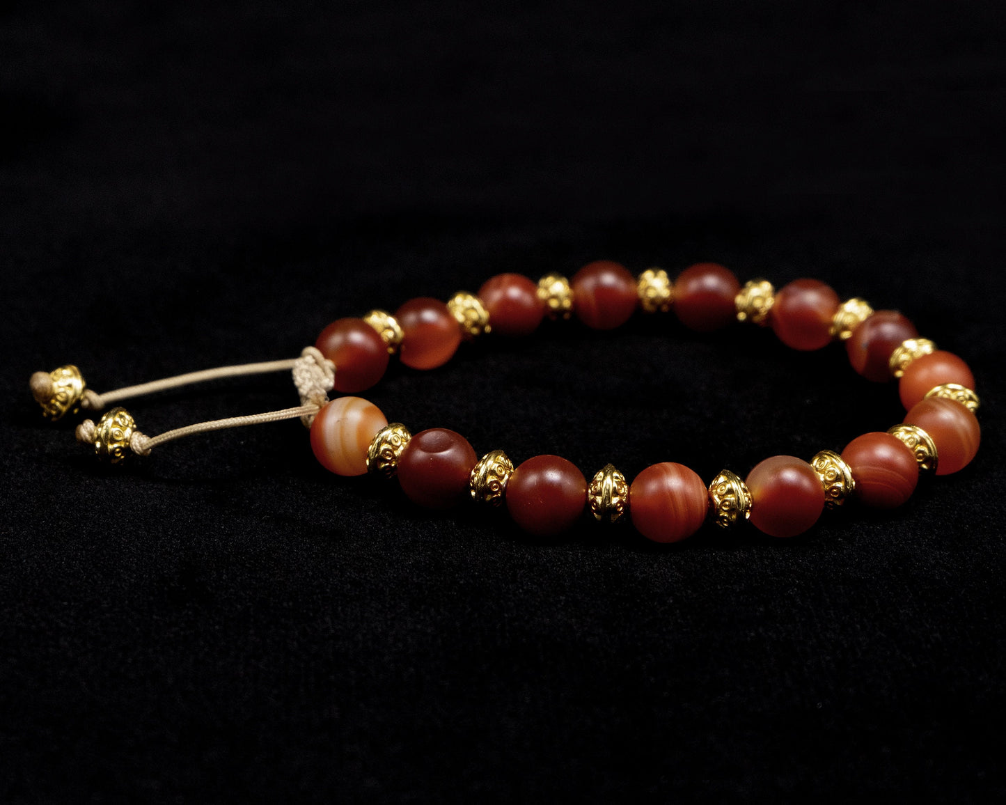 8mm Agate Genuine, Decorative Gold Spacer Beaded Bracelet | Adjustable | Unique | Natural | Meditation Crystal | Healing Stone | Bohemian