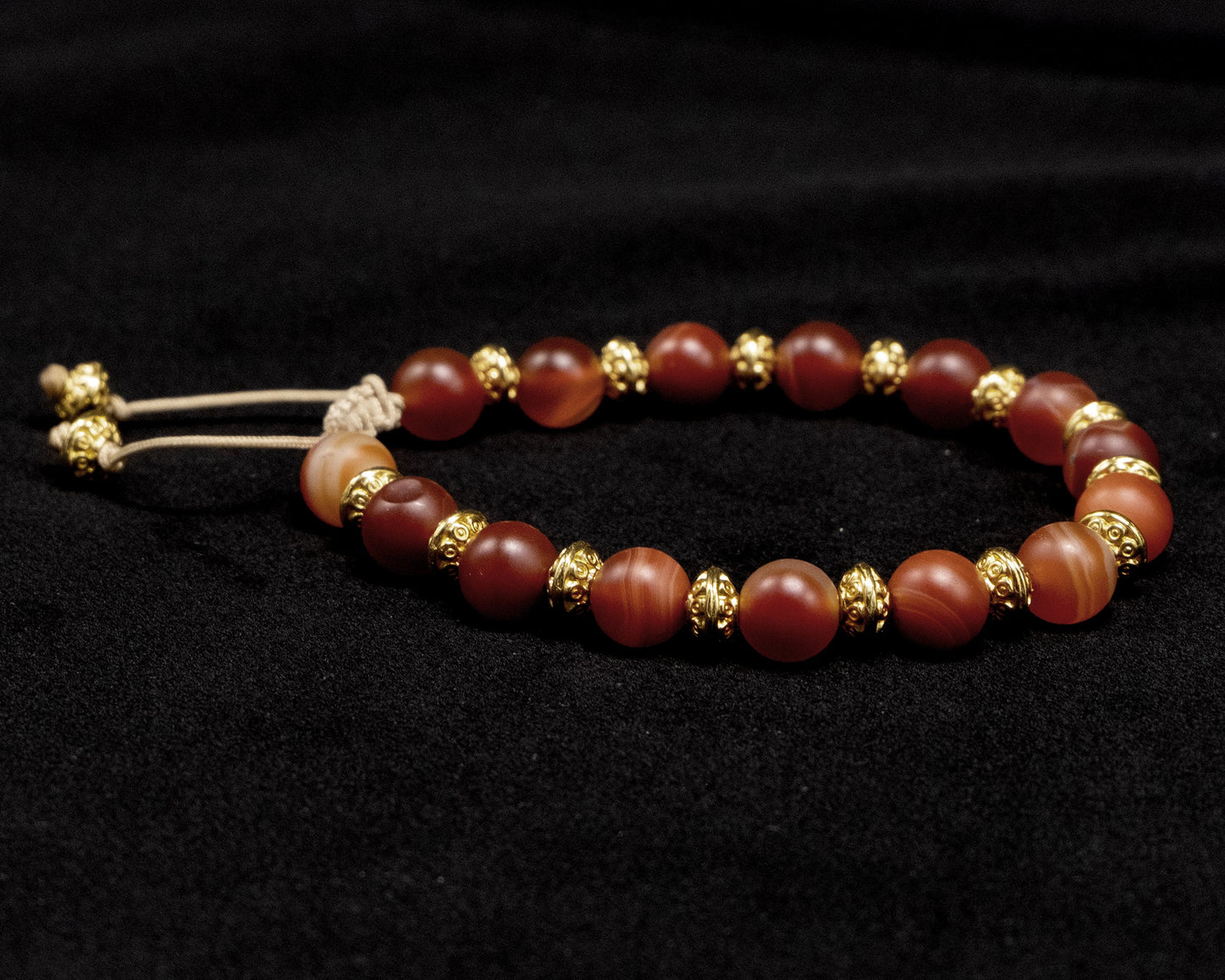 8mm Agate Genuine, Decorative Gold Spacer Beaded Bracelet | Adjustable | Unique | Natural | Meditation Crystal | Healing Stone | Bohemian