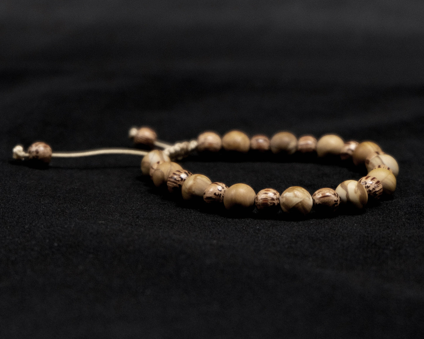 8mm and 6mm Light Brown Jasper Genuine, Wood Spacer Beaded Bracelet | Adjustable | Unique | Natural | Meditation Crystal | Healing Stone | Bohemian