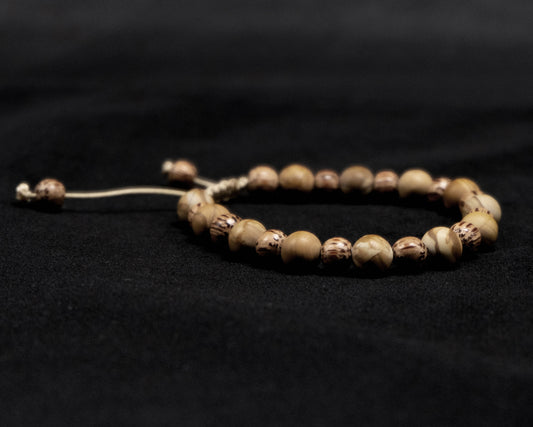 8mm and 6mm Light Brown Jasper Genuine, Wood Spacer Beaded Bracelet | Adjustable | Unique | Natural | Meditation Crystal | Healing Stone | Bohemian
