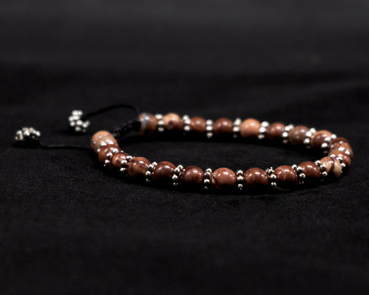 Jasper Genuine Beads, Silver Spacers Beaded Bracelet | Adjustable | Unique | Natural | Meditation Crystal | Healing Stone | Bohemian