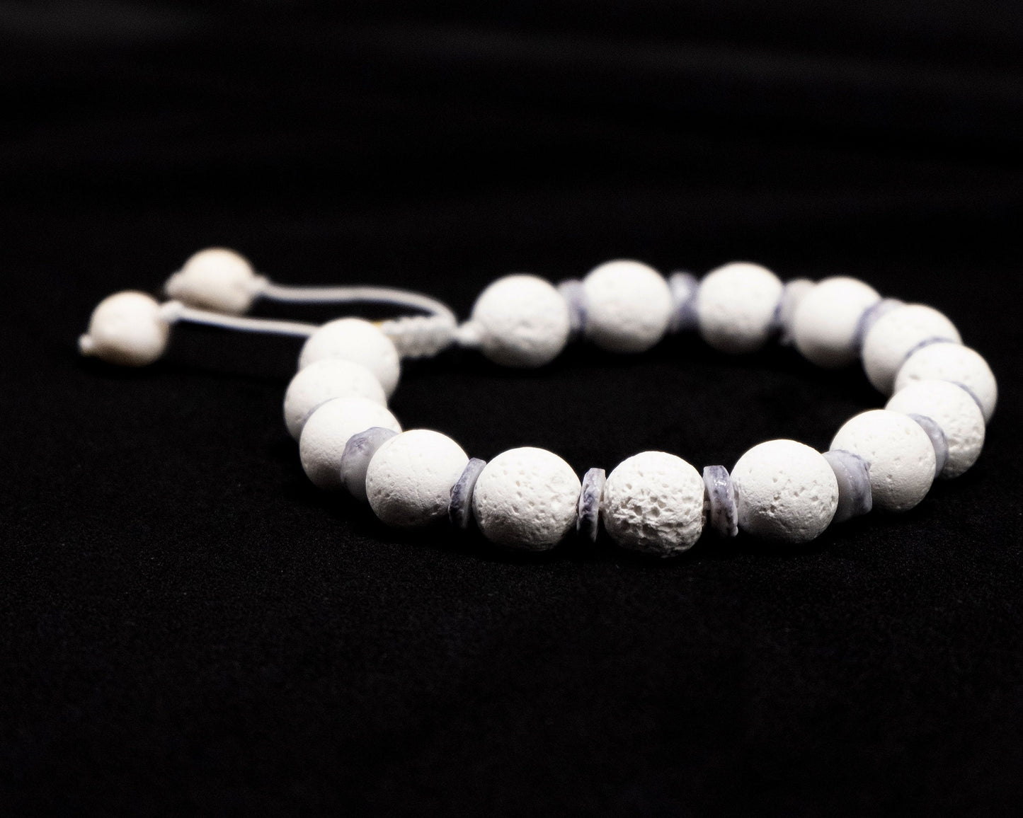 10mm White Lava Genuine, Grey Shell Spacer Beaded Bracelet | Adjustable | Unique | Natura | Healing Stone | Bohemian
