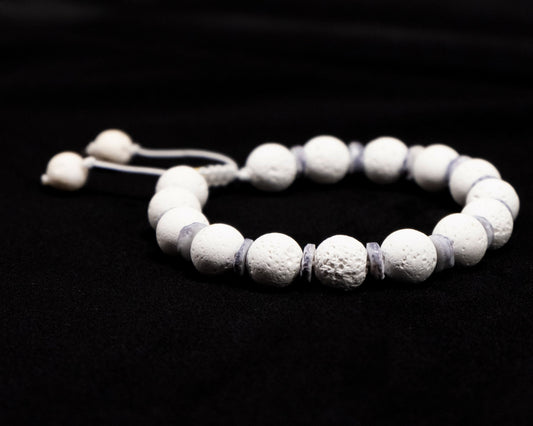 10mm White Lava Genuine, Grey Shell Spacer Beaded Bracelet | Adjustable | Unique | Natura | Healing Stone | Bohemian