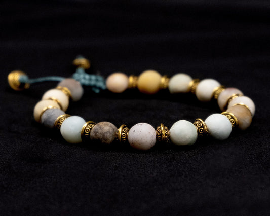 8mm Amazonite Genuine, WARM Gold Spacers Beaded Bracelet | Adjustable | Unique | Natural | Meditation Crystal | Healing Stone | Bohemian