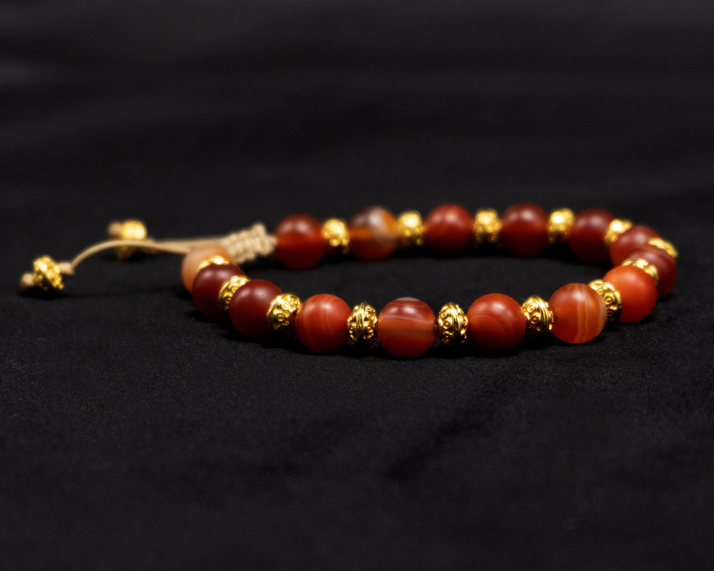 8mm Agate Genuine, Decorative Gold Spacer Beaded Bracelet | Adjustable | Unique | Natural | Meditation Crystal | Healing Stone | Bohemian