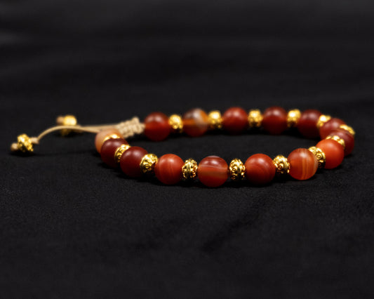 8mm Agate Genuine, Decorative Gold Spacer Beaded Bracelet | Adjustable | Unique | Natural | Meditation Crystal | Healing Stone | Bohemian