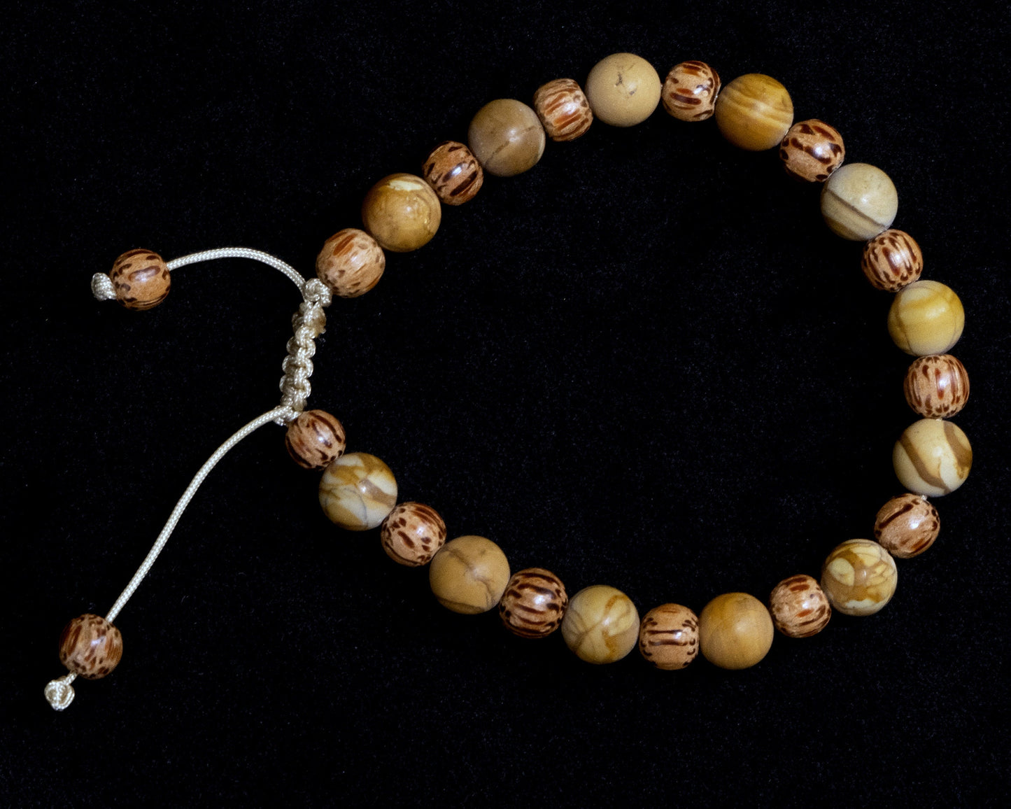 8mm and 6mm Light Brown Jasper Genuine, Wood Spacer Beaded Bracelet | Adjustable | Unique | Natural | Meditation Crystal | Healing Stone | Bohemian