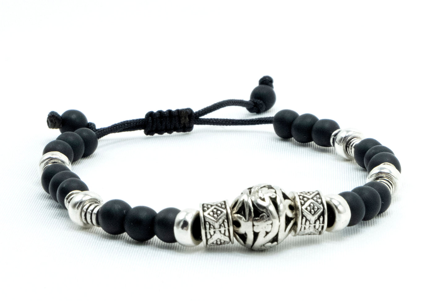 6mm Shungite from Kazakhstan Genuine silver spacers, Beaded Bracelet | Adjustable | blocks 5g | Meditation | Healing Stone | Bohemian