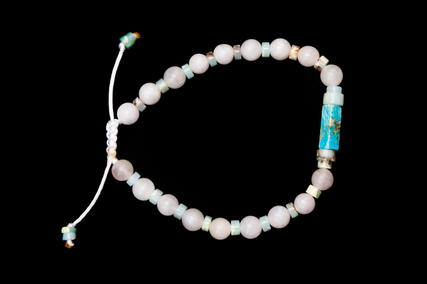 6mm White Quartz with Blue Sea Sediment Imperial Jasper Main Bead and Spacer Beads | Beaded Bracelet | Adjustable