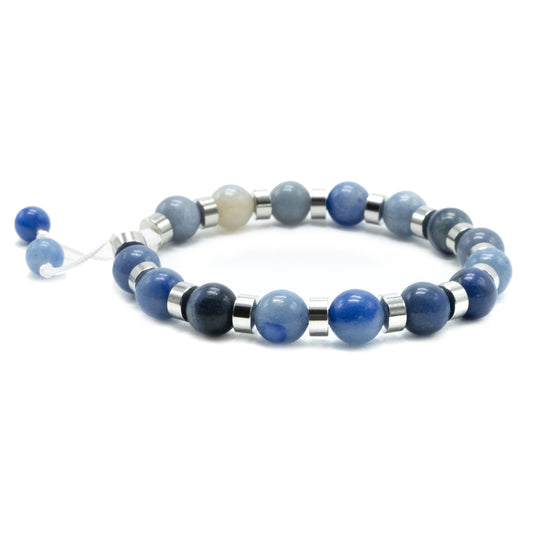 8mm Blue Aventurine with Silver Stainless Steel Spacer Beads, Beaded Bracelet Semi-precious Gemstone