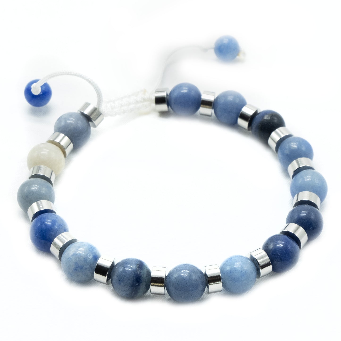 8mm Blue Aventurine with Silver Stainless Steel Spacer Beads, Beaded Bracelet Semi-precious Gemstone