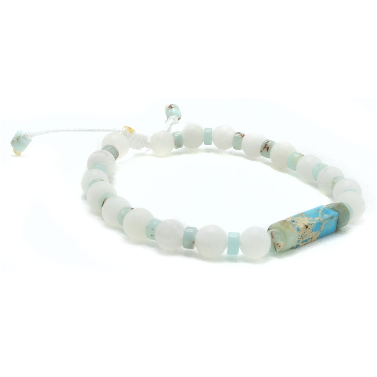 6mm White Quartz with Blue Sea Sediment Imperial Jasper Main Bead and Spacer Beads | Beaded Bracelet | Adjustable