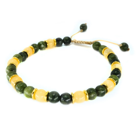 6mm Natural Yellow and Frosted Natural Green TaiWan Jade Beads with gold spacers beaded bracelet, adjustable, bohemian