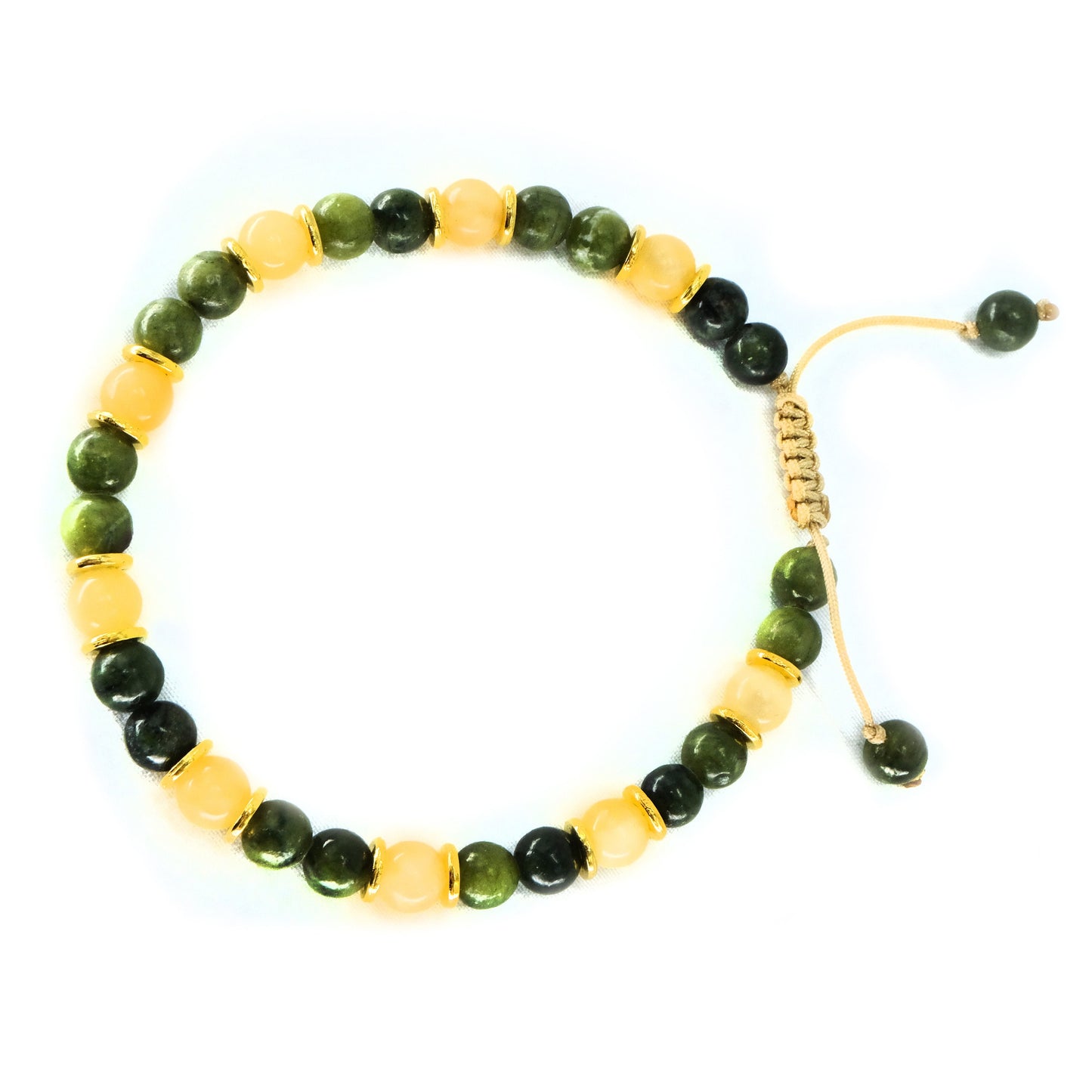 6mm Natural Yellow and Frosted Natural Green TaiWan Jade Beads with gold spacers beaded bracelet, adjustable, bohemian