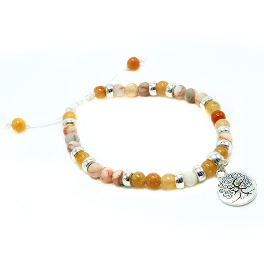 6mm Red Netstone and Red Aventurine with Silver spacers and Tree Pendant beaded bracelet adjustable Semiprecious gemstone, Bohemian