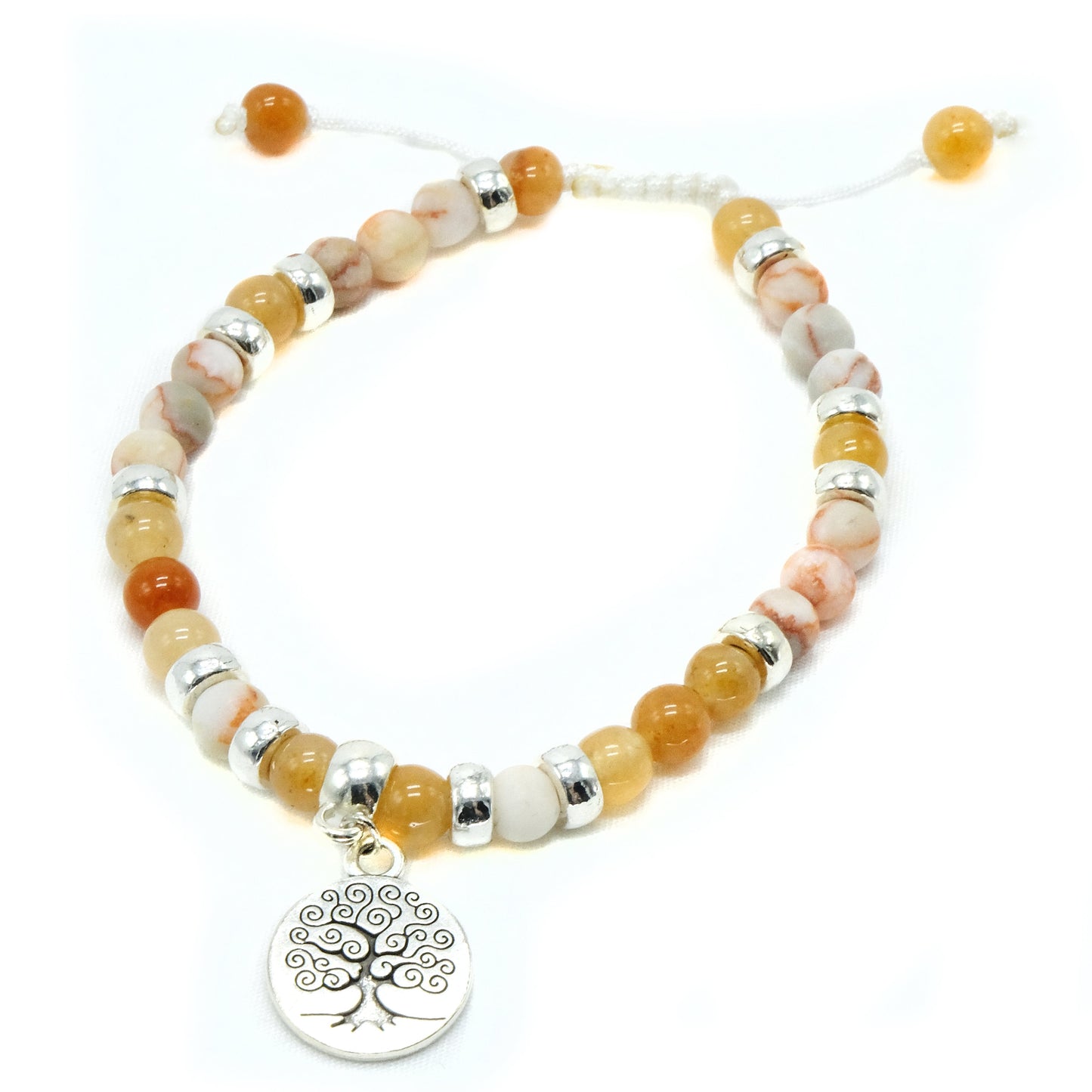 6mm Red Netstone and Red Aventurine with Silver spacers and Tree Pendant beaded bracelet adjustable Semiprecious gemstone, Bohemian